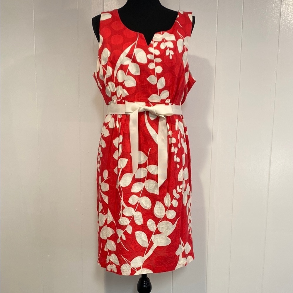 Robbie Bee Dress Midi Sleeveless Floral Grosgrain Ribbon Pink White Size 14 - Picture 1 of 11